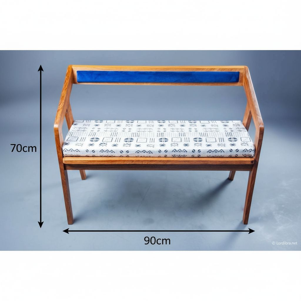 Banquette bois et velours bleu roi design moderne scandinave 70x90 cm