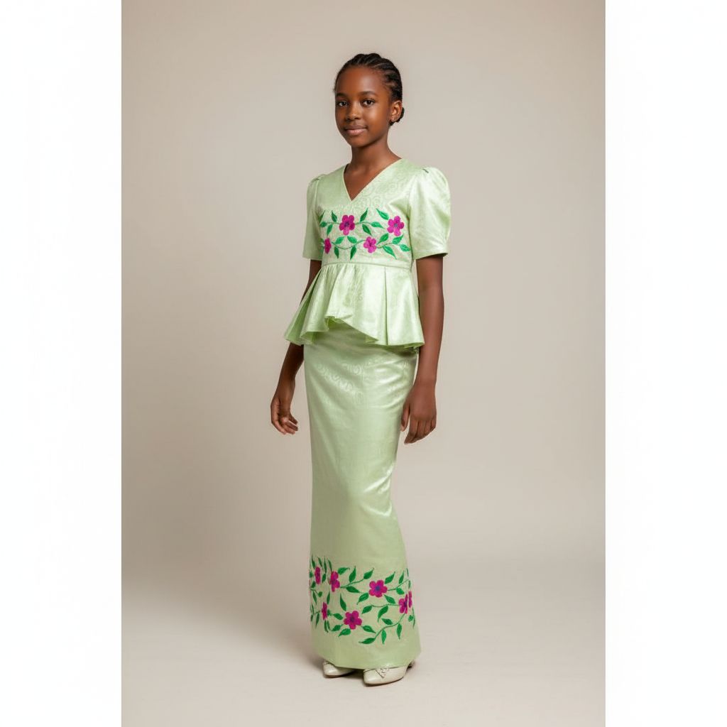 ensemble en bazin riche fille 11 ans vert flio