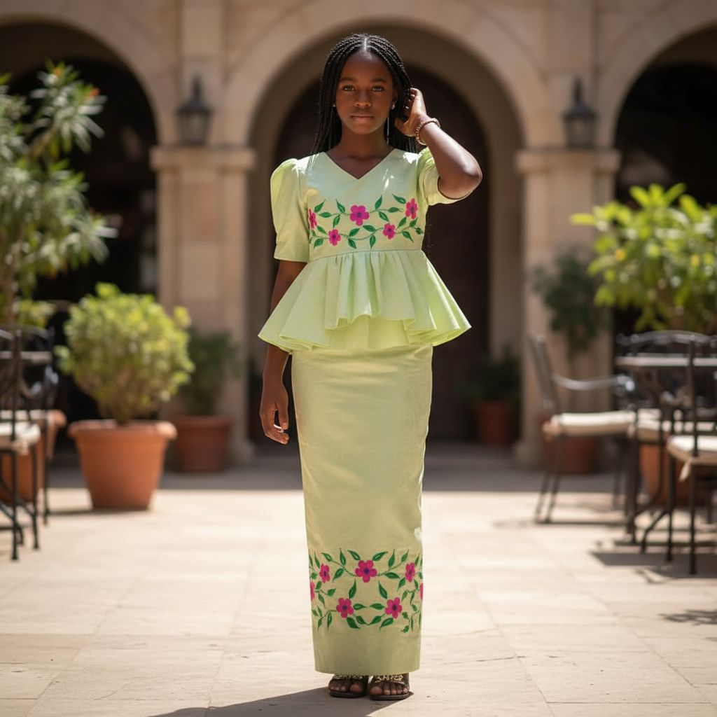 ensemble en bazin riche fille 11 ans vert flio