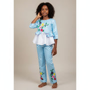 Bazin riche fille 12 ans bleu clair, ensemble cérémonie brodé élégant