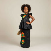 Bazin riche fille 4 ans noir, ensemble cérémonie jupe et haut brodé élégant