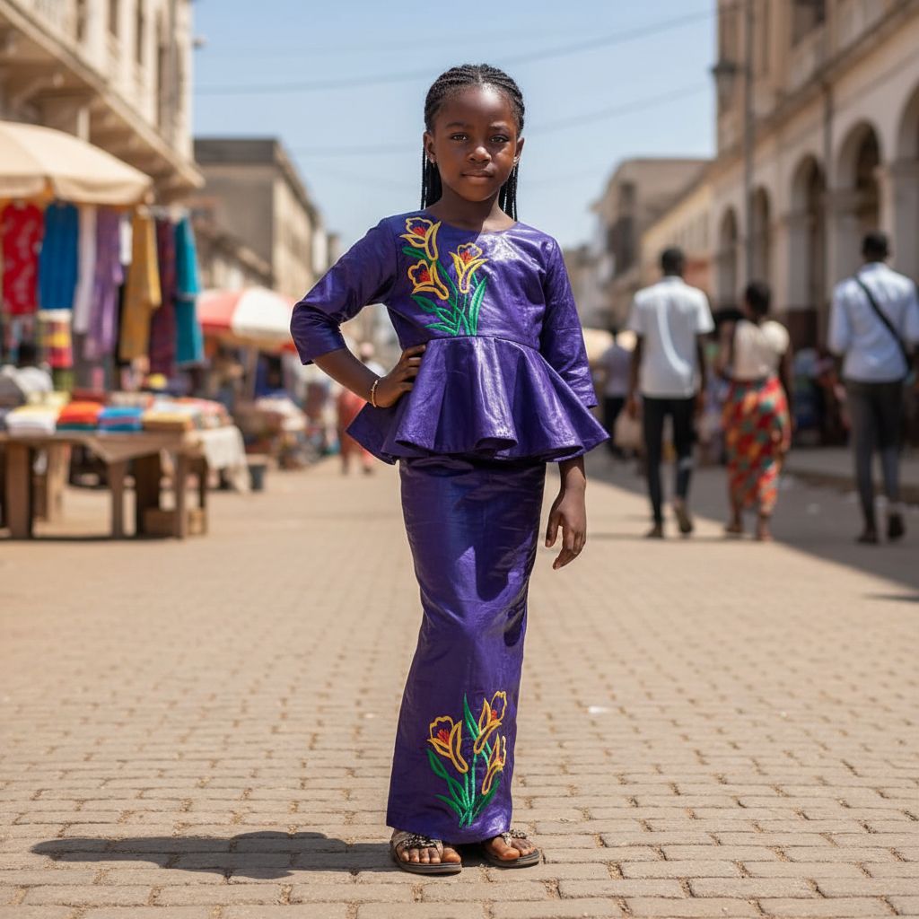 Bazin riche fille 6 ans mauve foncé, ensemble cérémonie brodé élégant