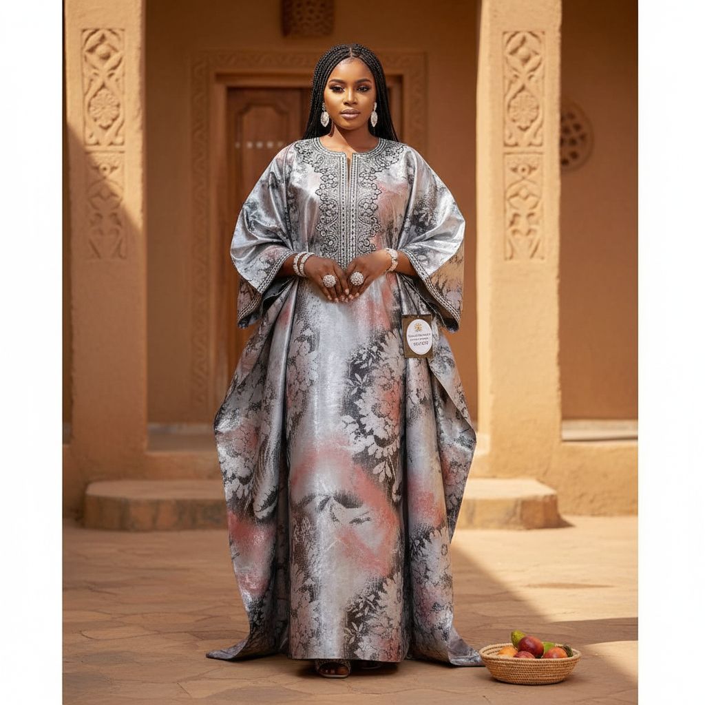 Bazin thioup 4m gris rose, tissu africain élégant pour robe de cérémonie