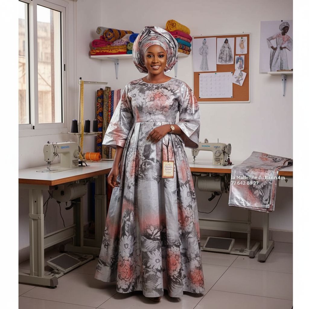 Bazin thioup 4m gris rose, tissu africain élégant pour robe de cérémonie