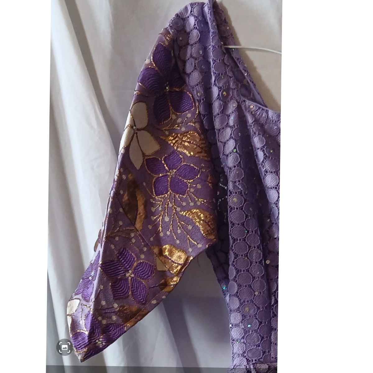 Ensemble jupe et haut femme brocart mauve doré