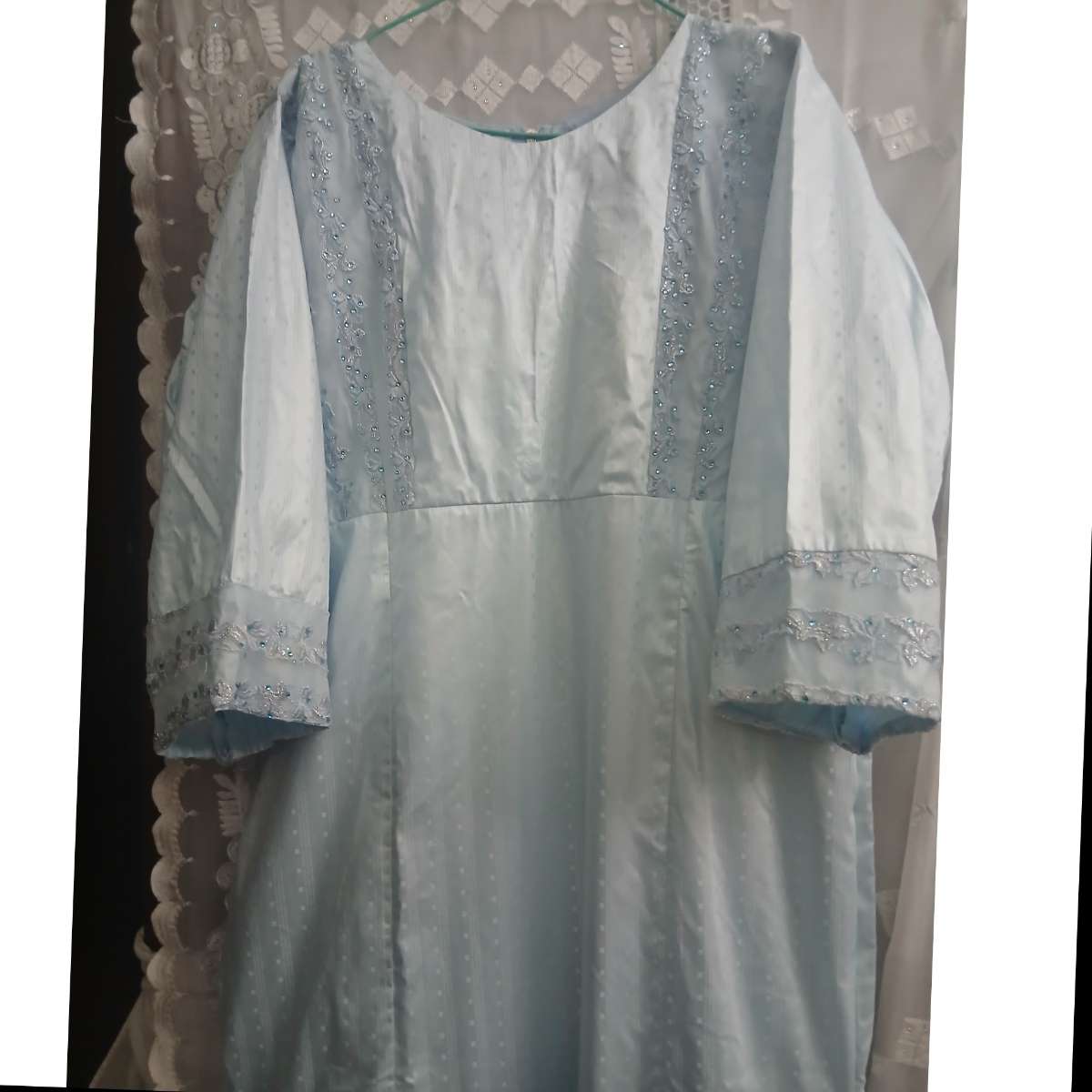 Robe dentelle bleu femme Geztner longue élégante bohème chic manches