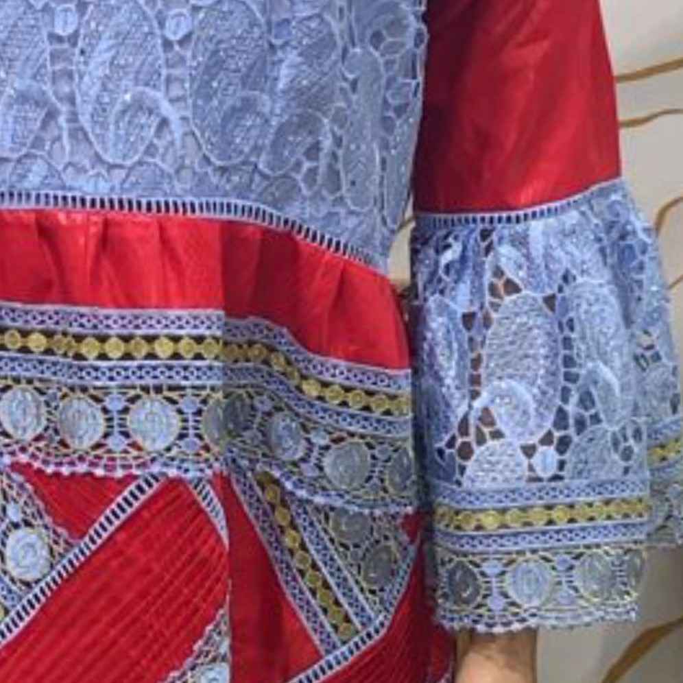 Robe bazin guipure dentelle rouge bleu