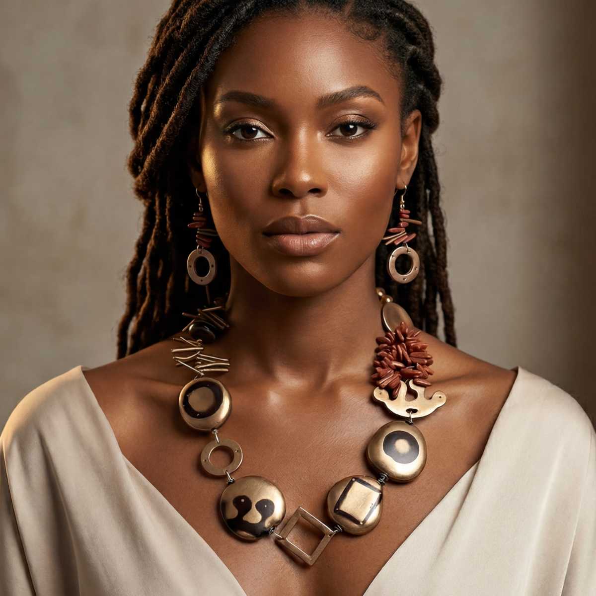 RAFET - Parure Collier et Boucles en Graines Naturelles Dorées