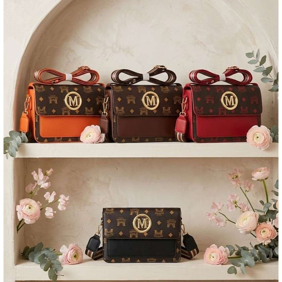Sac à main femme cuir synthétique élégant, carré structuré, marron et doré