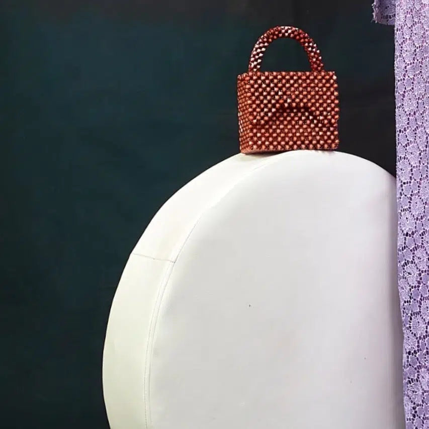 Sac en perles marron fait main