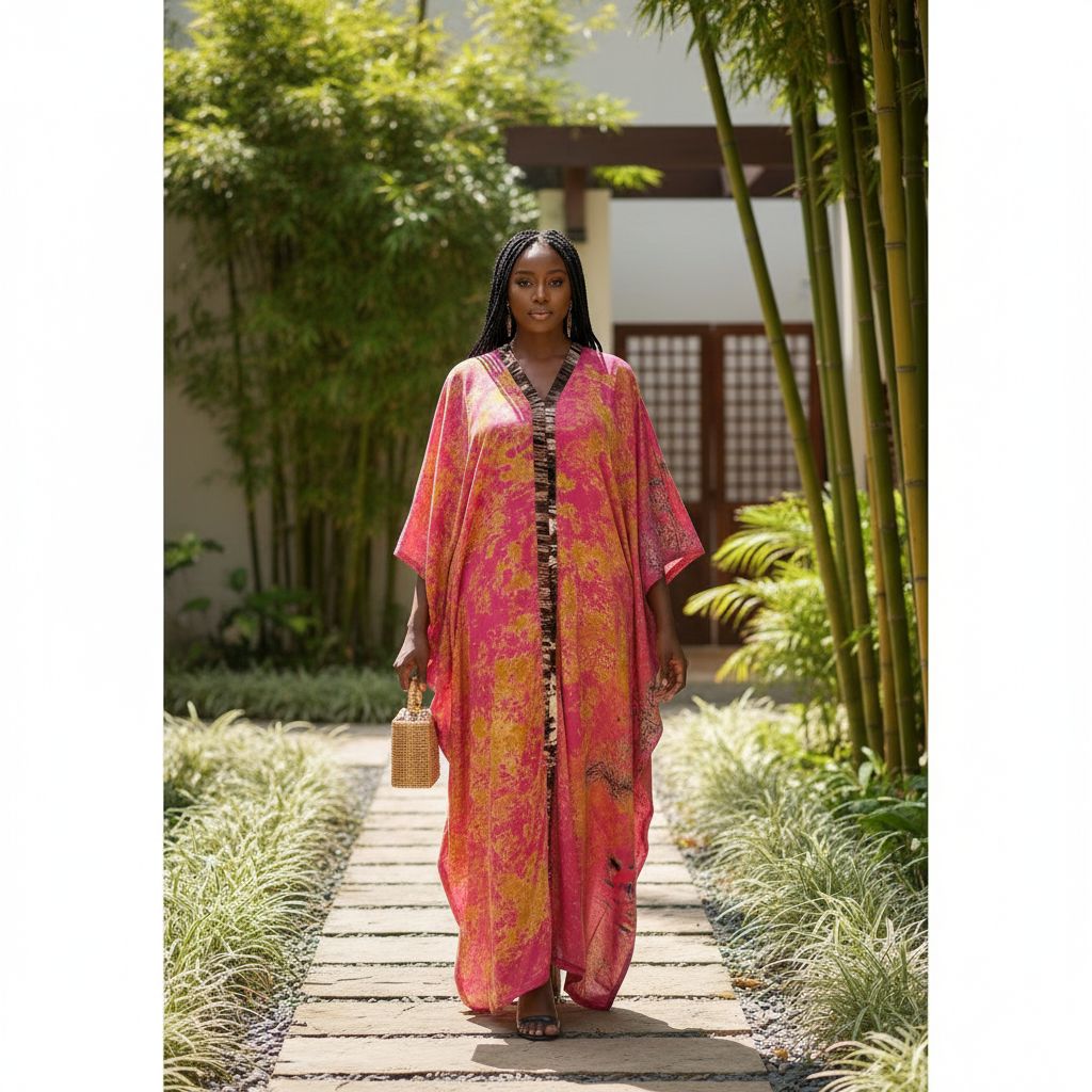 Boubou abaya coton batik rose fuchsia, robe longue fluide grande taille