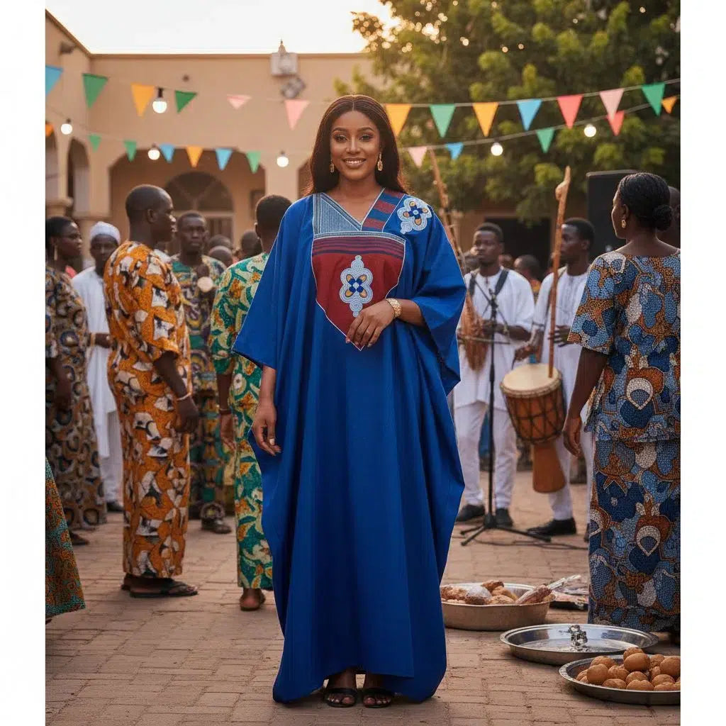 Robe Boubou Africaine en Lin Patchwork - Élégance et Tradition Sénégalaise
