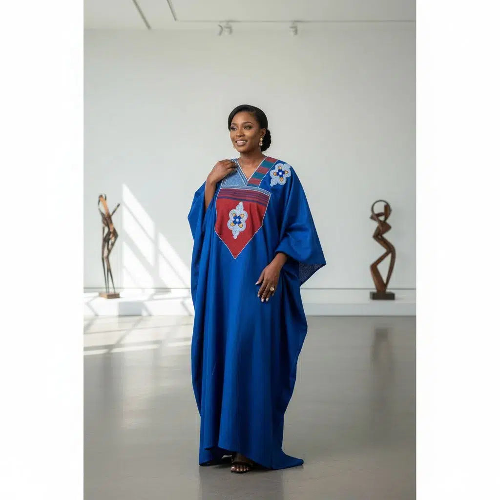 Robe Boubou Africaine en Lin Patchwork - Élégance et Tradition Sénégalaise