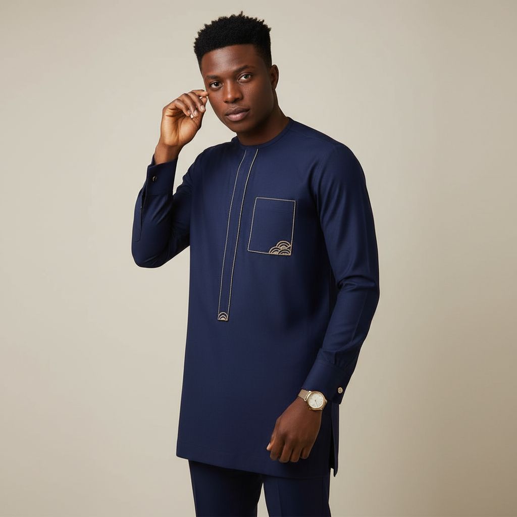 Boubou africain homme moderne élégant, tenue traditionnelle chic brodée