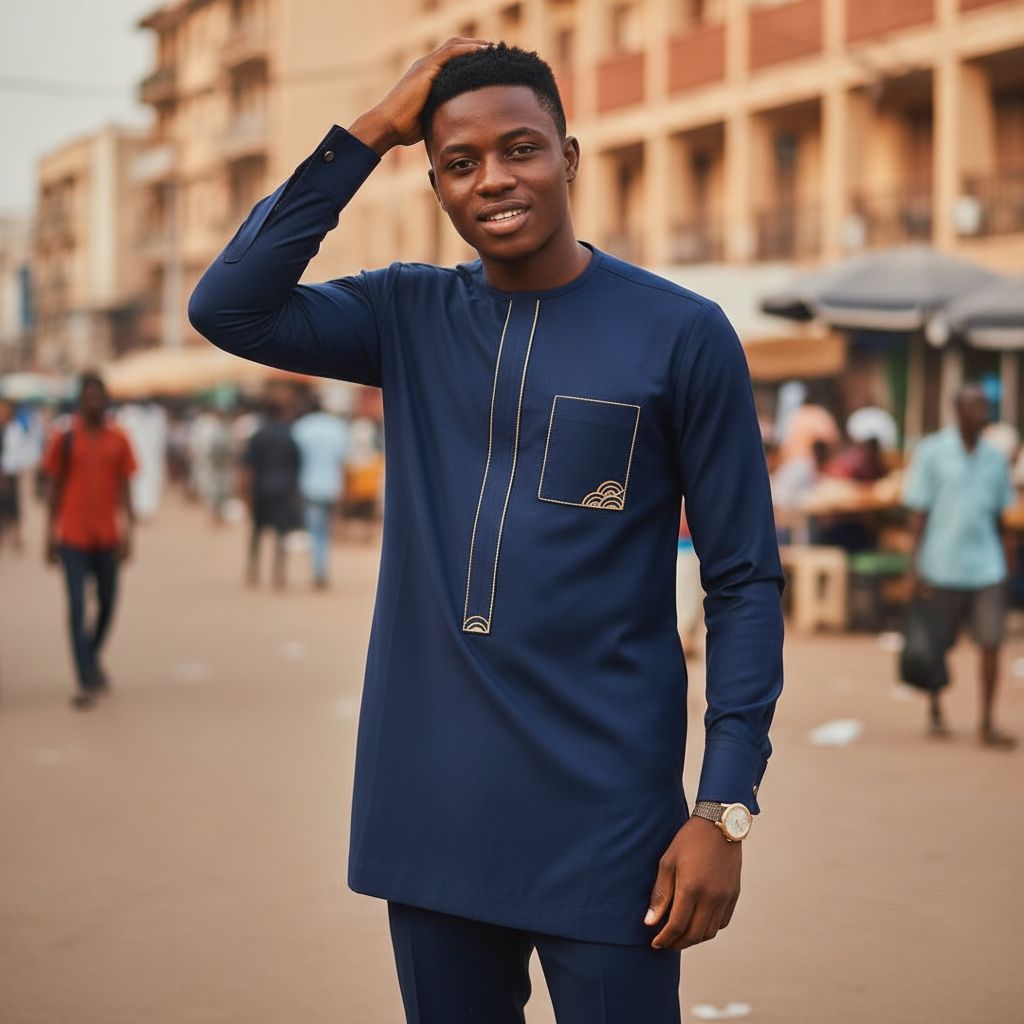 Boubou africain homme moderne élégant, tenue traditionnelle chic brodée