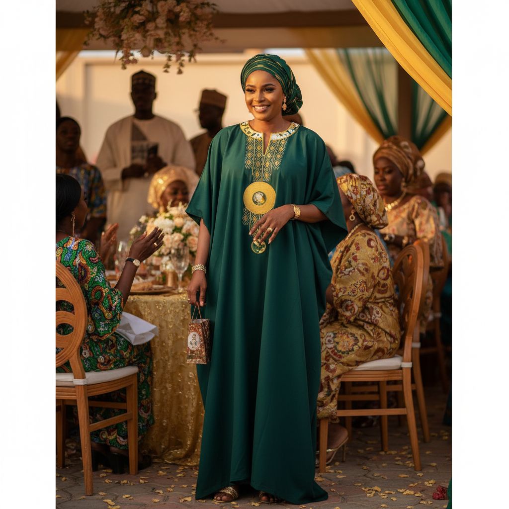 Robe Boubou Chanel Femme Vert Doré - Élégance Ethnique Prestige