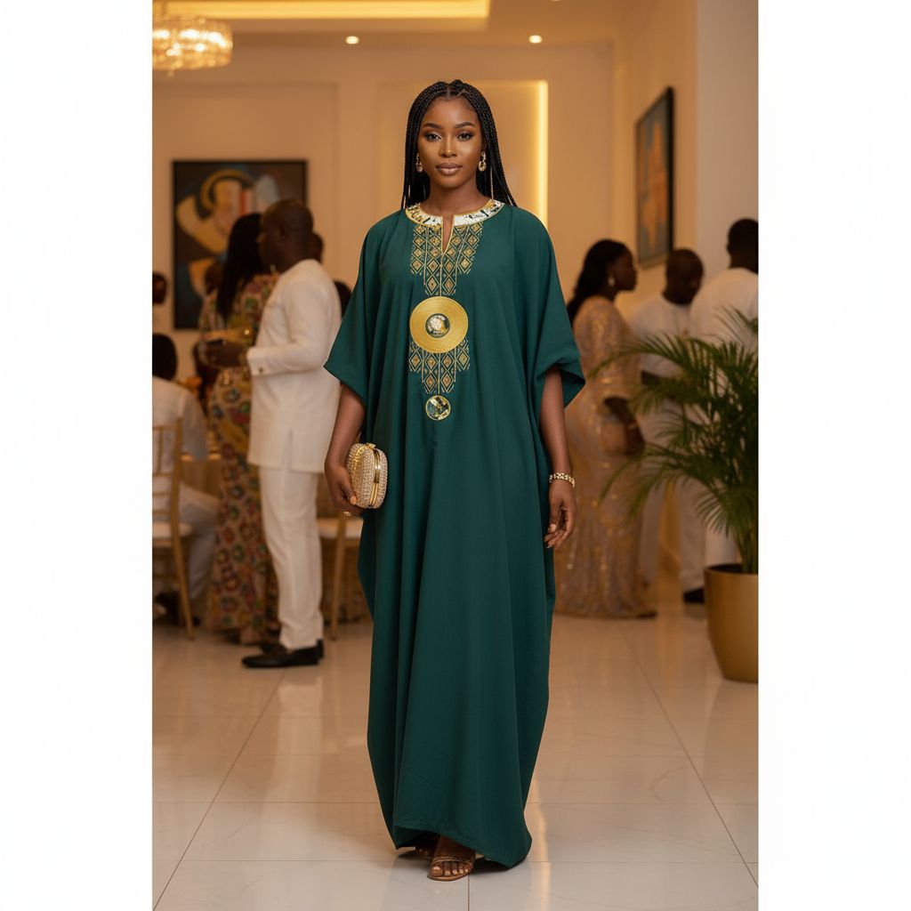 Robe Boubou Chanel Femme Vert Doré - Élégance Ethnique Prestige