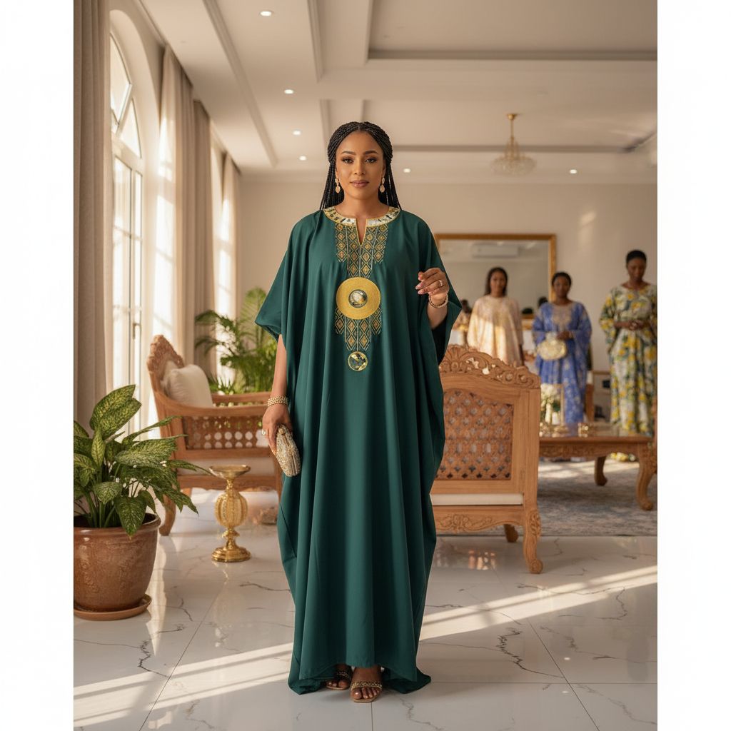 Robe Boubou Chanel Femme Vert Doré - Élégance Ethnique Prestige