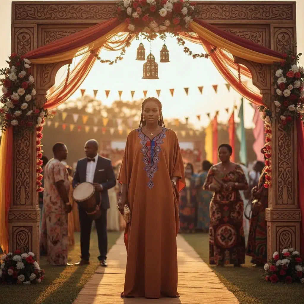 Robe Longue Éthnique Chic - Boubou Chanel Terracotta Brodé Main