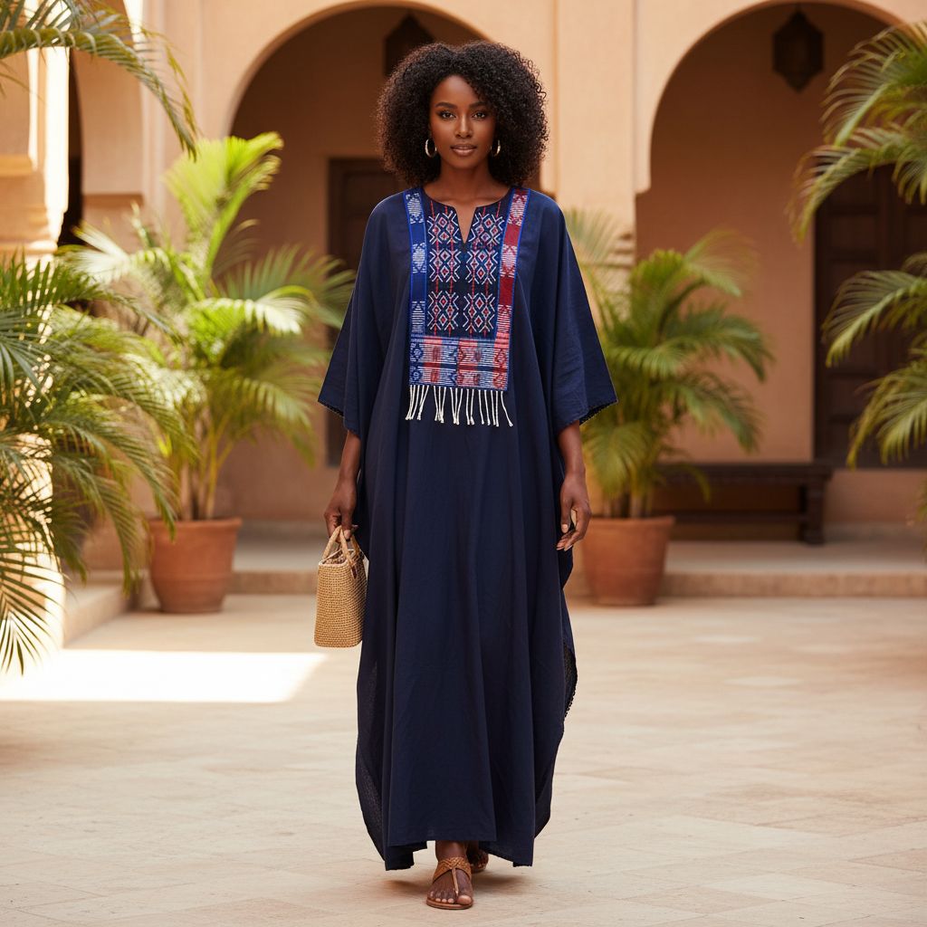 Robe Boubou Chanel Femme en Pagne Tissé Bleu Marine - Élégance Ethnique et Confort