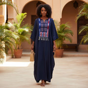 Robe Boubou Chanel Femme en Pagne Tissé Bleu Marine - Élégance Ethnique et Confort