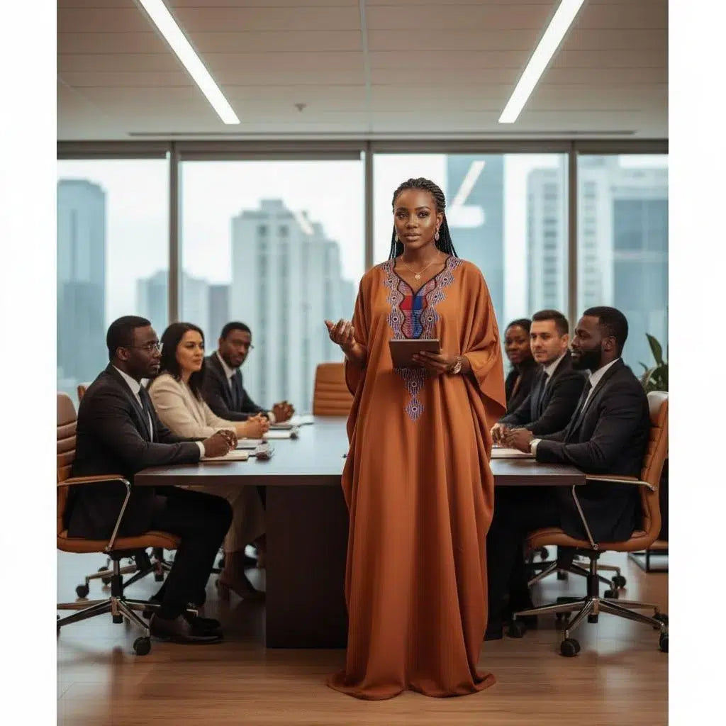 Robe Longue Éthnique Chic - Boubou Chanel Terracotta Brodé Main