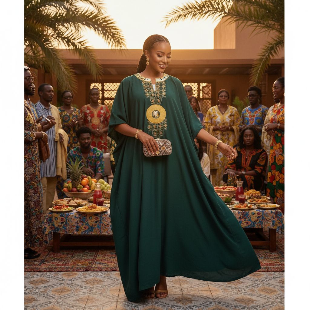 Robe Boubou Chanel Femme Vert Doré - Élégance Ethnique Prestige
