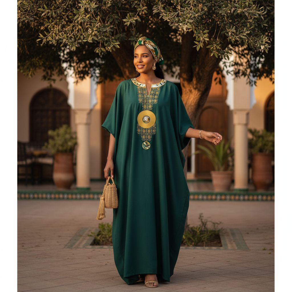Robe Boubou Chanel Femme Vert Doré - Élégance Ethnique Prestige