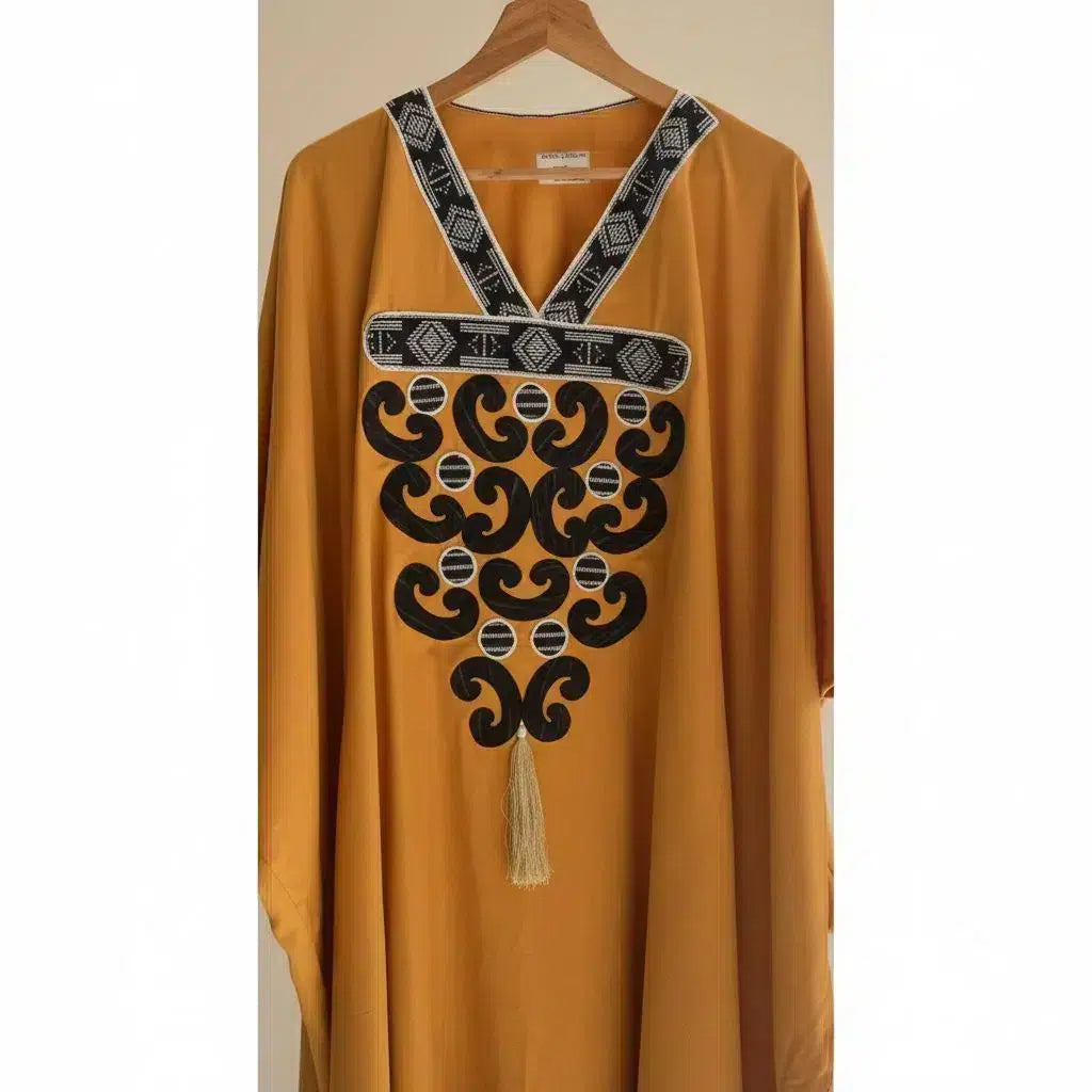 Boubou Long Éthnique Mustard Brodé - Élégance Artisanale