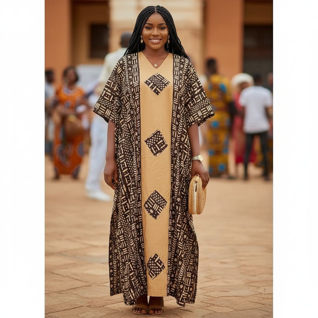 Boubou coton femme floral, robe longue ample élégante et confortable été