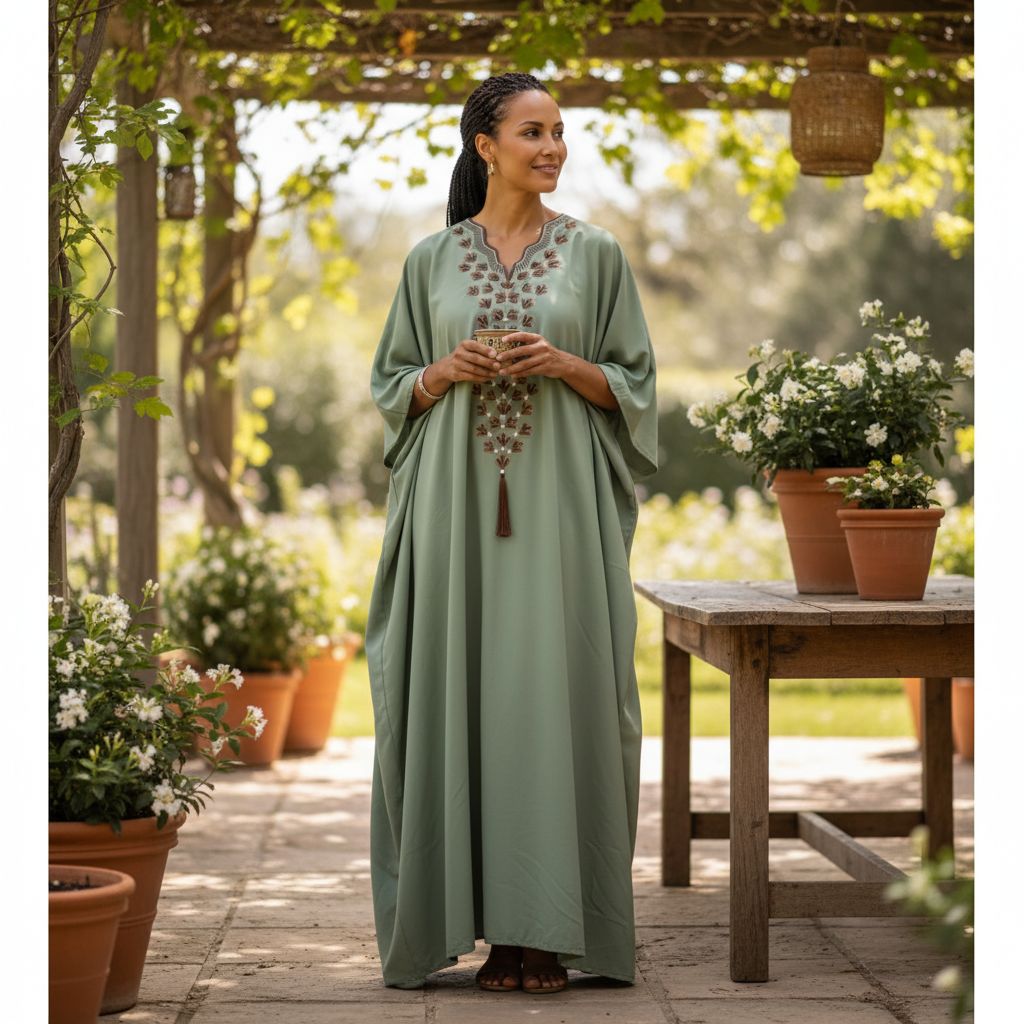 Robe Boubou Coton Artisanal Vert Sauge - Style Éthnique Été