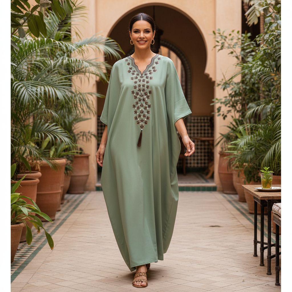 Robe Boubou Coton Artisanal Vert Sauge - Style Éthnique Été