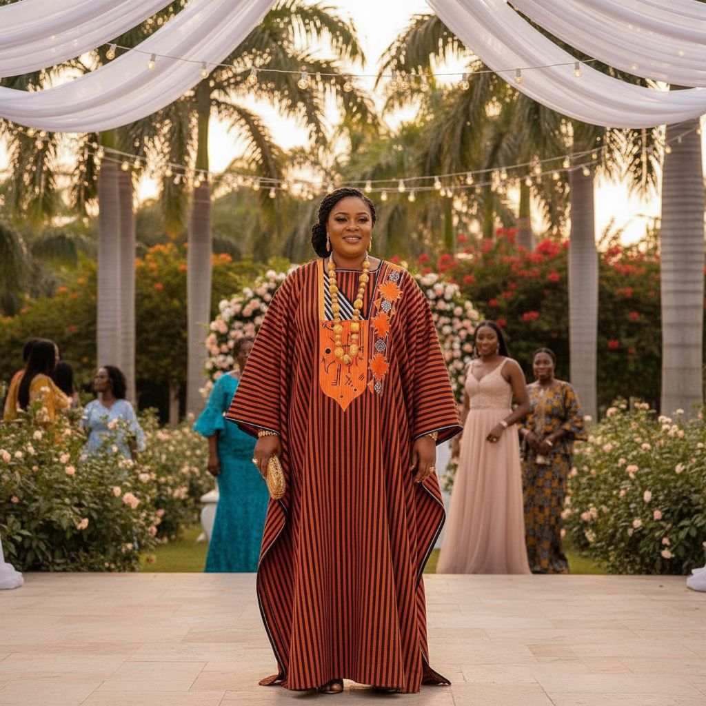 Robe boubou africain grande taille brodée orange et noir avec une coupe ample