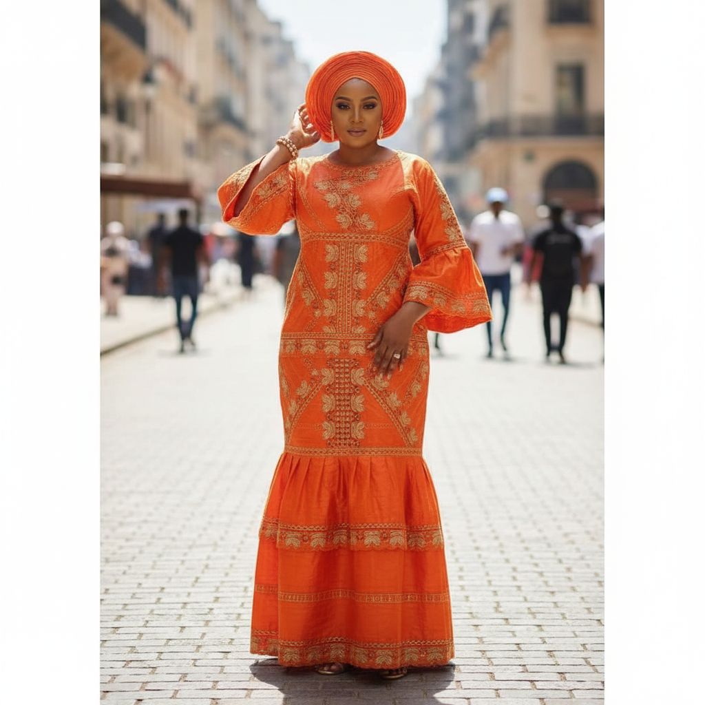 Boubou femme africain brodé rouge bordeaux blanc, tenue cérémonie élégante