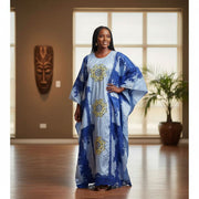 Boubou femme bleu Geztner et dentelle, robe ample cérémonie élégante