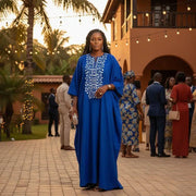 Boubou femme bleu brodé coton – Robe africaine cérémonie chic et ample