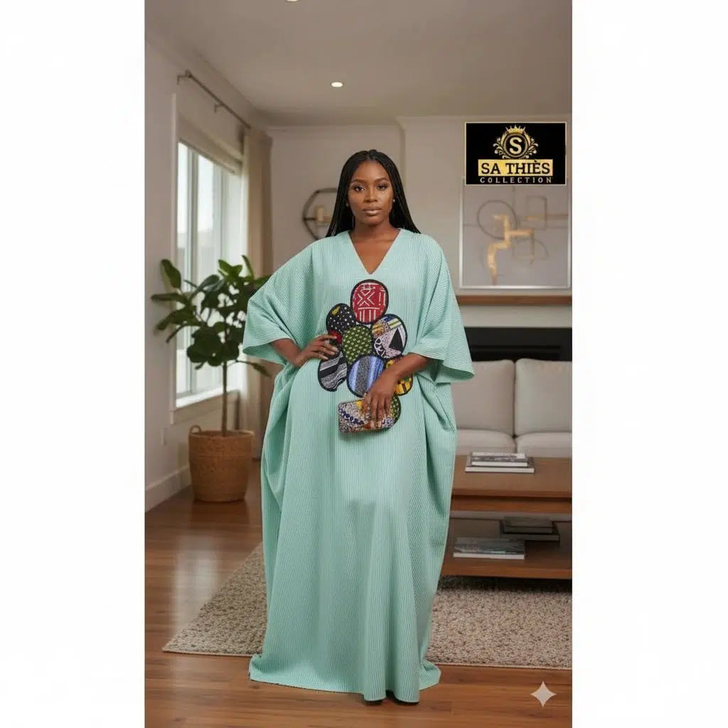 Boubou femme vert moderne – Robe longue africaine chic et ample ethnique