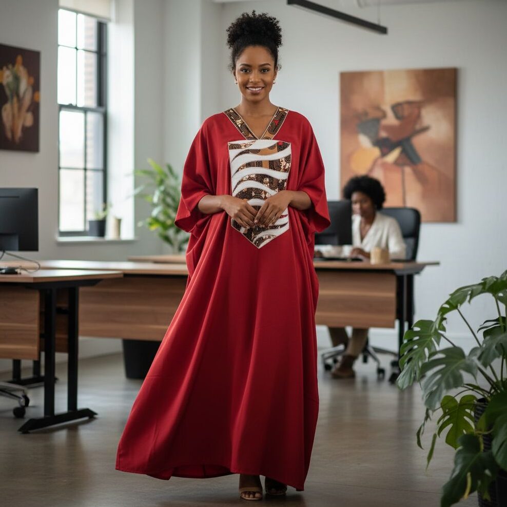Robe Longue Wax Rouge - Élégance Culturelle et Confort Moderne
