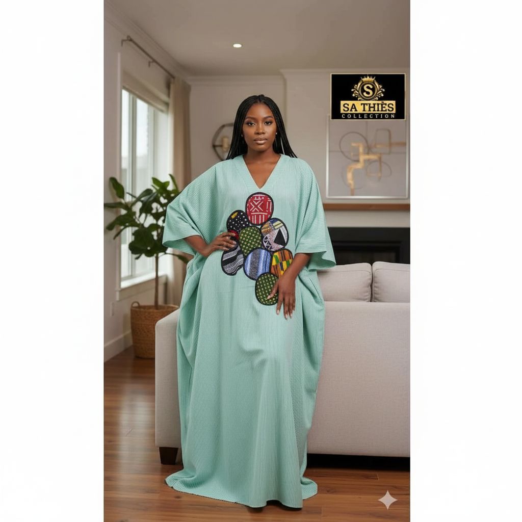 Boubou femme vert moderne – Robe longue africaine chic et ample ethnique