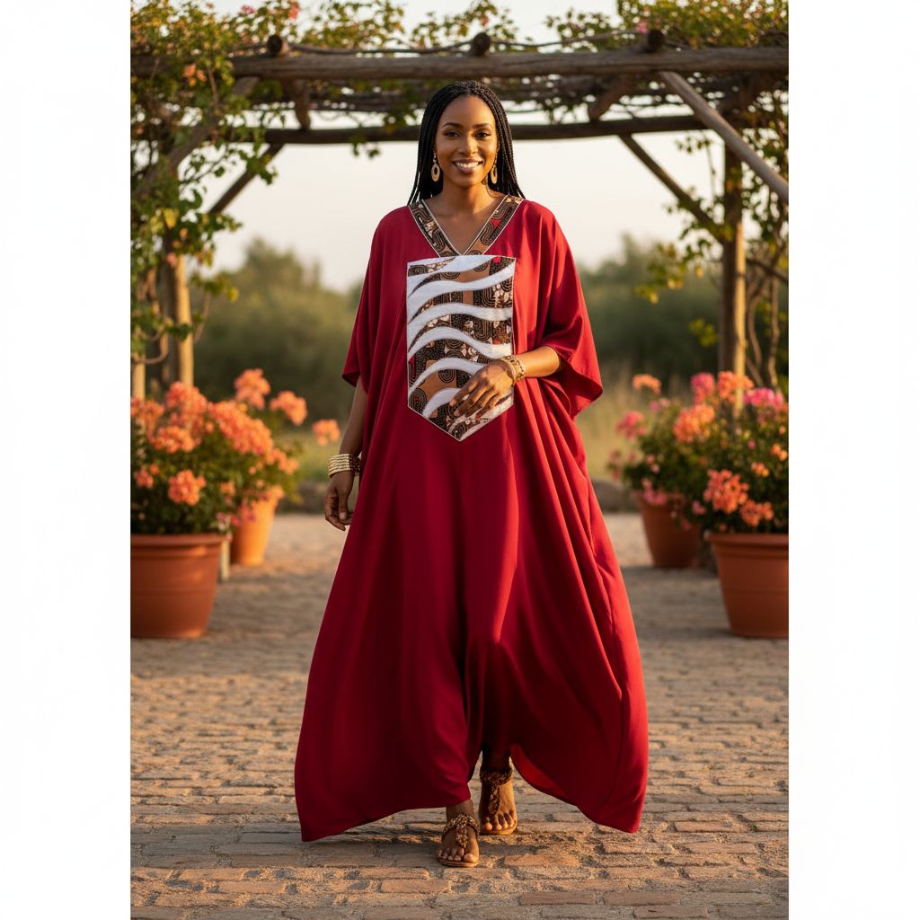 Robe Longue Wax Rouge - Élégance Culturelle et Confort Moderne