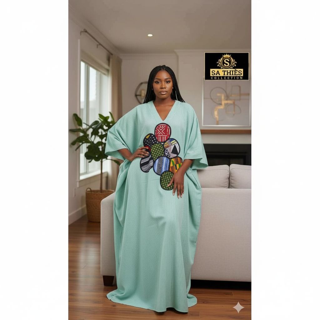 Boubou femme vert moderne – Robe longue africaine chic et ample ethnique