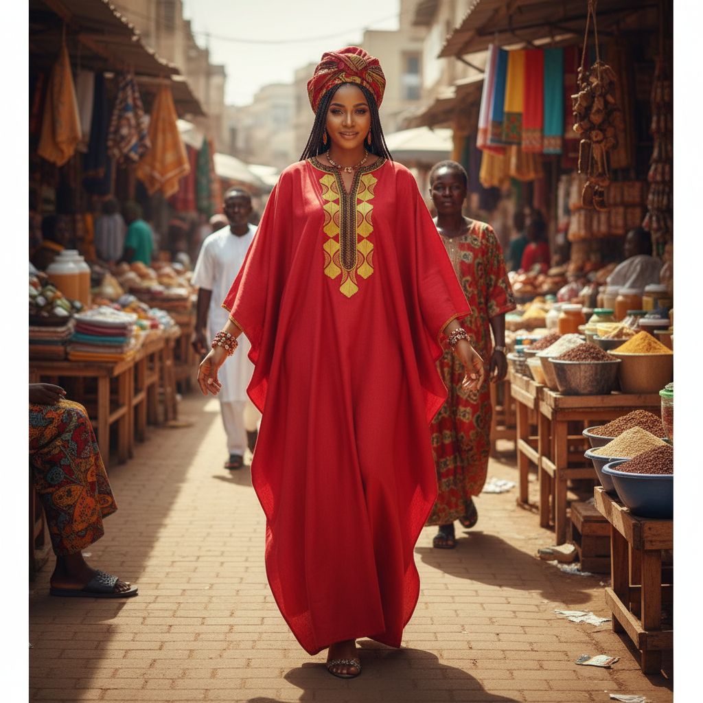 Boubou Rouge Artisanale Brodé en Pagne - Élégance Africaine