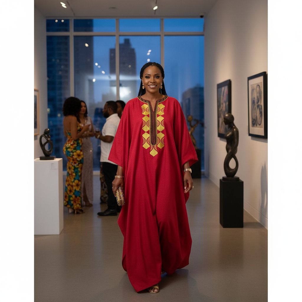 Boubou Rouge Artisanale Brodé en Pagne - Élégance Africaine