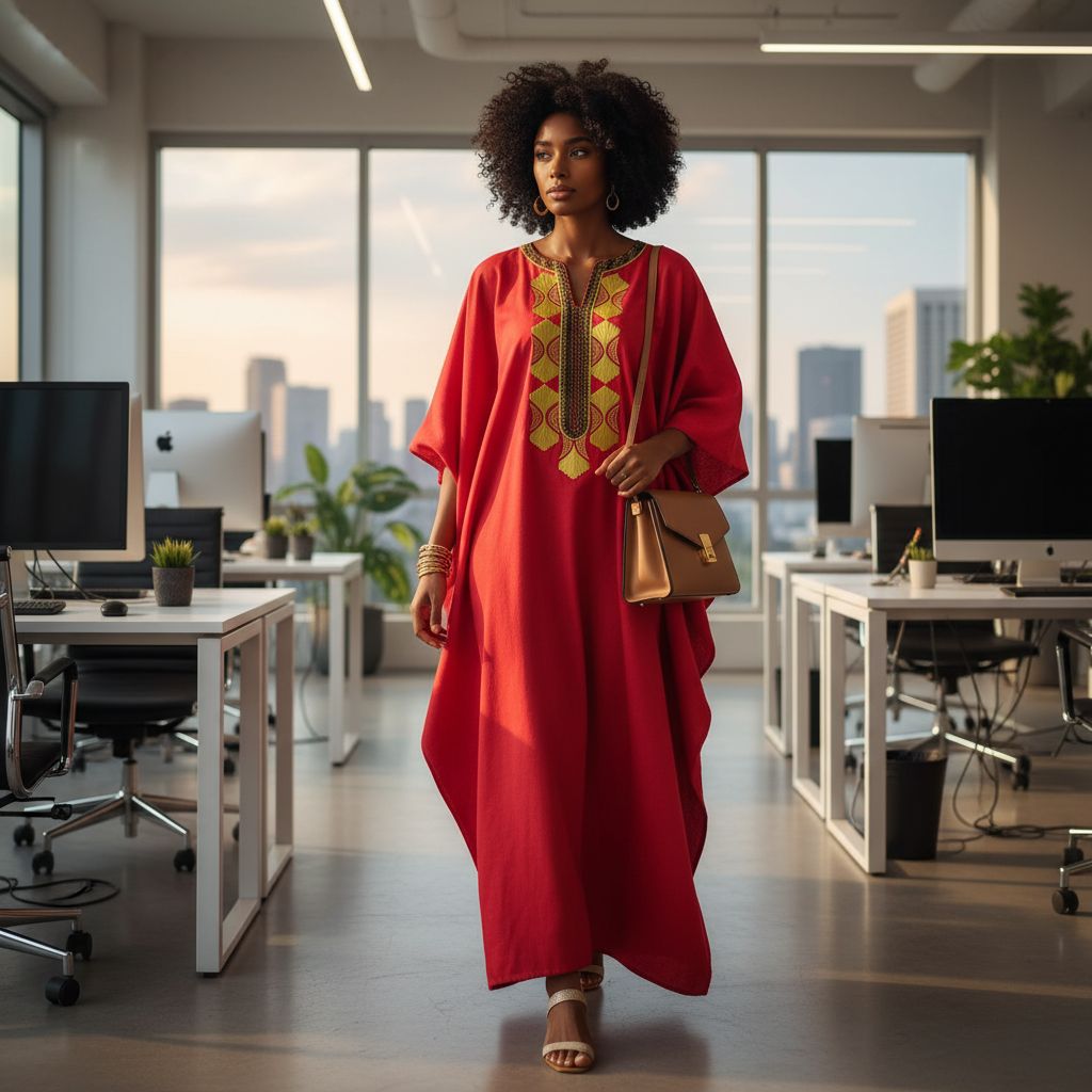 Boubou Rouge Artisanale Brodé en Pagne - Élégance Africaine