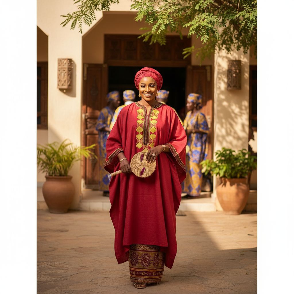 Boubou Rouge Artisanale Brodé en Pagne - Élégance Africaine