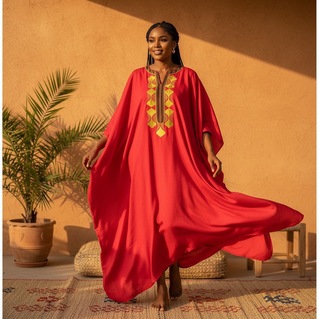 Boubou Rouge Artisanale Brodé en Pagne - Élégance Africaine