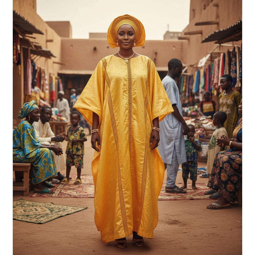 Boubou femme jaune Geztner brodé, tunique africaine élégante cérémonie