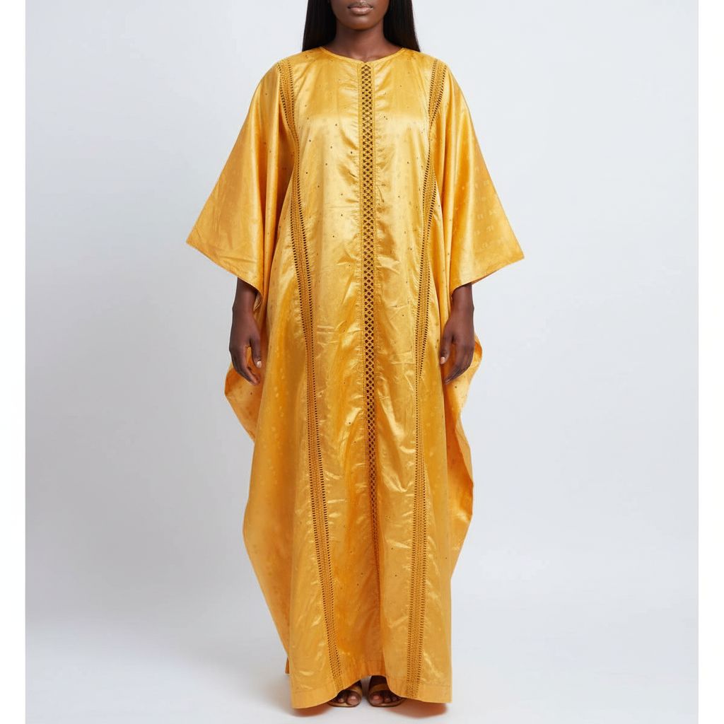 Boubou femme jaune Geztner brodé, tunique africaine élégante cérémonie