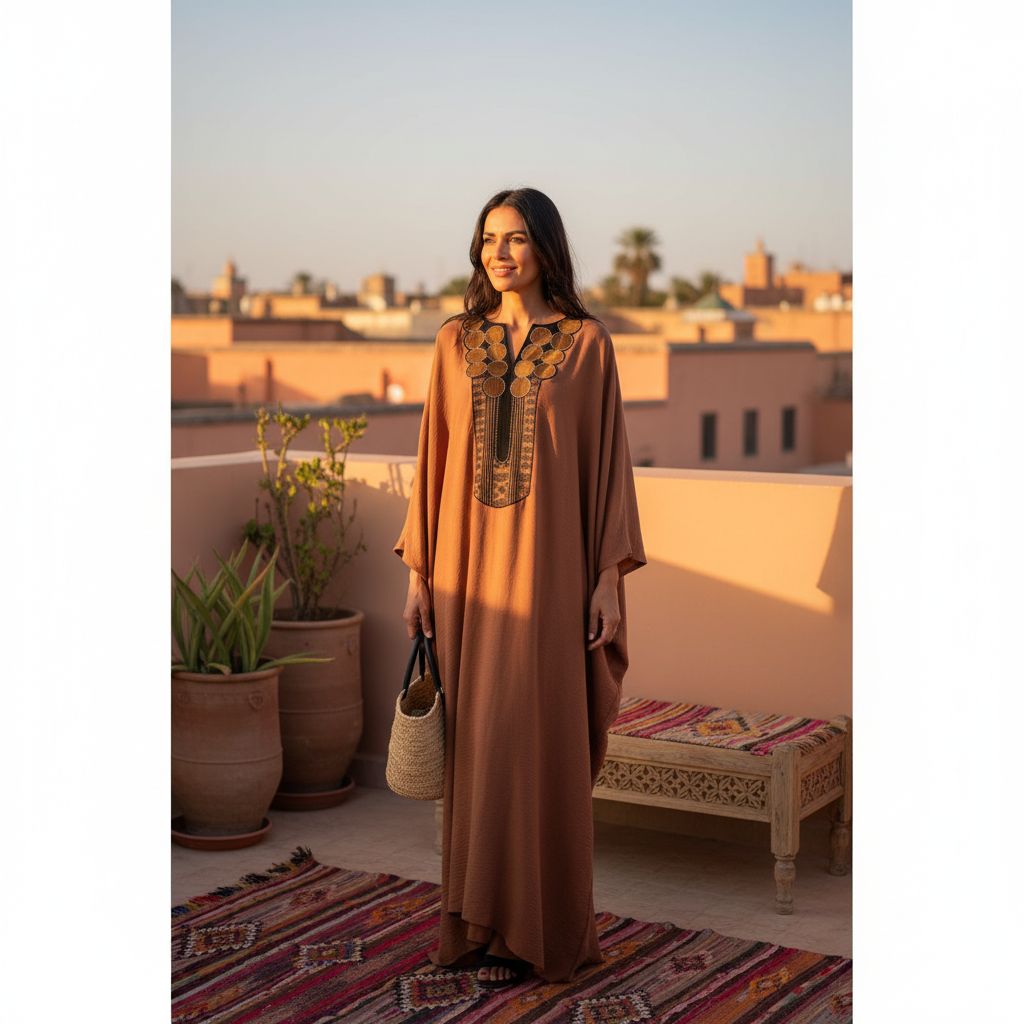 Boubou en Lin Artisanal Marron - Élégance Bohème Chic