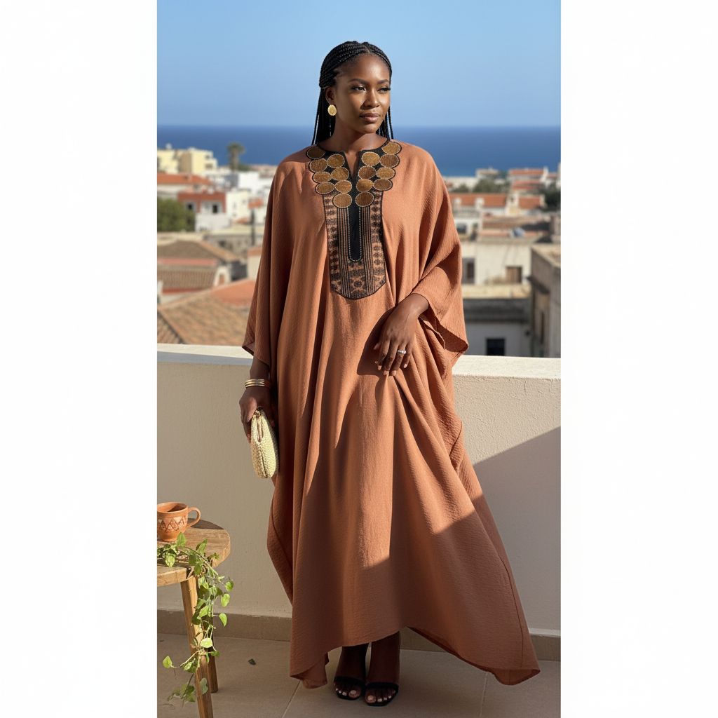 Boubou en Lin Artisanal Marron - Élégance Bohème Chic